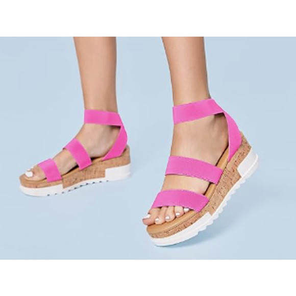 LAICIGO Women’s Open Toe Wedge Cork Platform Sandals, Elastic Strap , SZ 9 - Picture 2 of 3